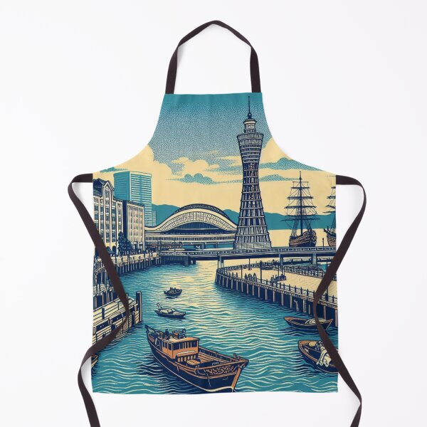 Item preview, Landmarks in Japan, Kobe Port, Woodblock Style designed and sold by CulturalCurios.