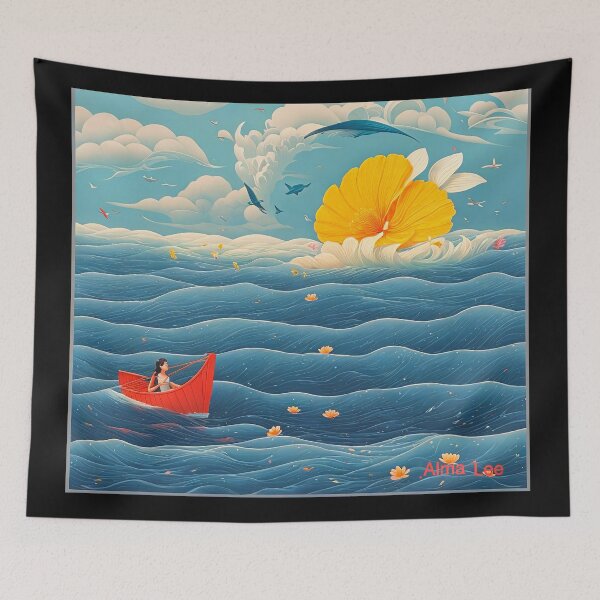 Item preview, Flower sea with a little red Boat designed and sold by Alma Lee.