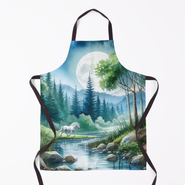Item preview, Lunar Gleam White Horse by the Moonlit Stream designed and sold by ArtComixHaven.