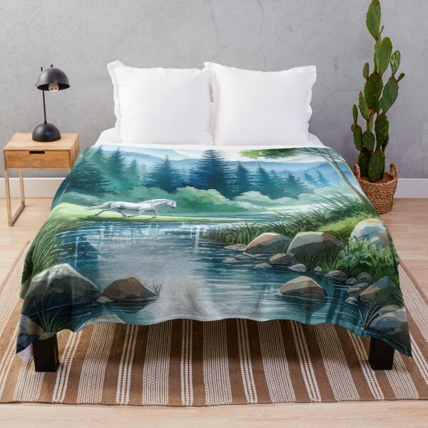 Item preview, Lunar Gleam White Horse by the Moonlit Stream designed and sold by ArtComixHaven.