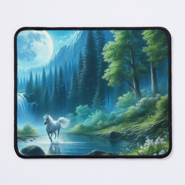 Item preview, Lunar Glow White Horse Crossing the Moonlit Waters designed and sold by ArtComixHaven.