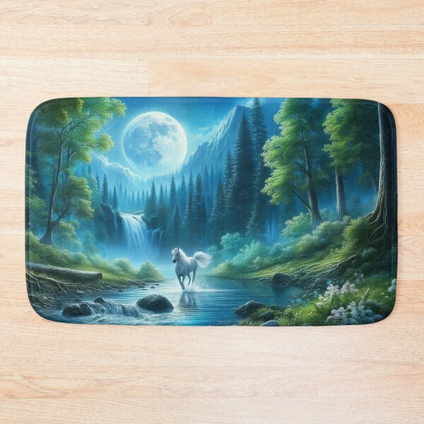 Item preview, Lunar Glow White Horse Crossing the Moonlit Waters designed and sold by ArtComixHaven.