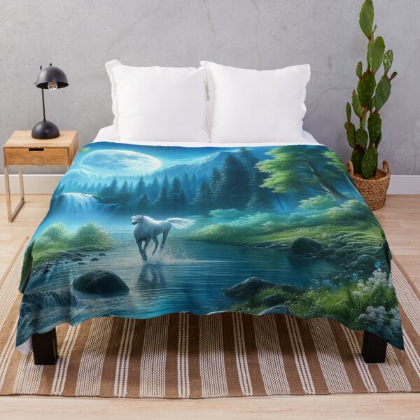 Item preview, Lunar Glow White Horse Crossing the Moonlit Waters designed and sold by ArtComixHaven.
