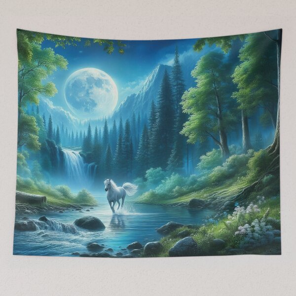 Item preview, Lunar Glow White Horse Crossing the Moonlit Waters designed and sold by ArtComixHaven.