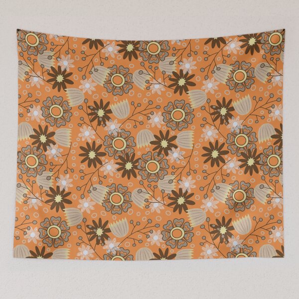 Item preview, Abstract floral pattern in brown, beige, yellow and white on orange designed and sold by Ninaeva.