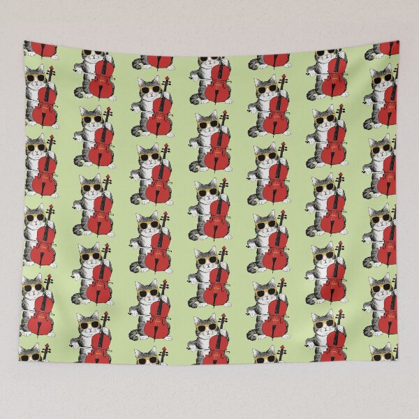 Item preview, Funny Cat Wearing Sunglasses & Playing Celllo for Cat Kitten Lover -  designed and sold by PurpleLoveStore.