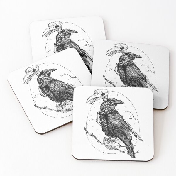 Item preview, Raven with skeleton pen illustration designed and sold by Catherine Elliott Art.