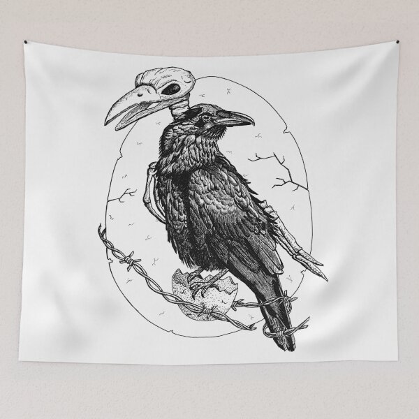 Item preview, Raven with skeleton pen illustration designed and sold by Catherine Elliott Art.