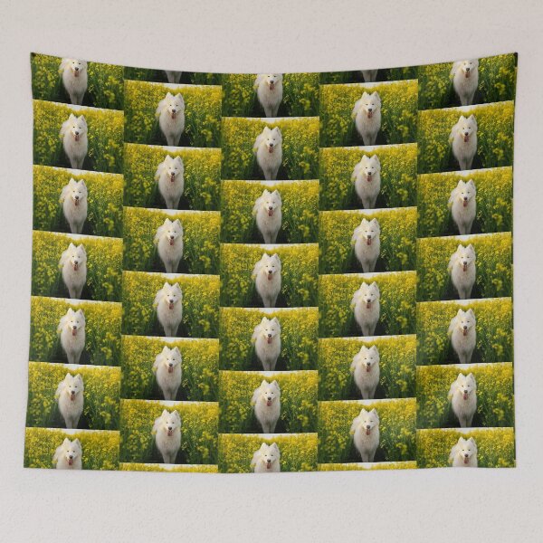 Item preview, Samoyed Dog In Flower Meadow designed and sold by TheAnimalZ00.