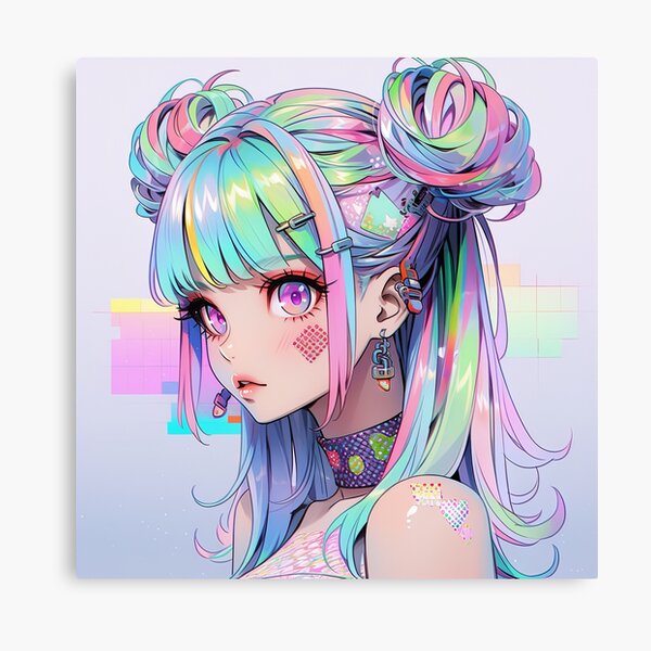 Vista previa del artículo con la obra «Bonita chica de anime en colores pastel del arco iris», diseñado y vendido por bubblegoth.