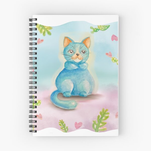 Item preview, Blue cat cartoon with green cactus  designed and sold by NakeeNakaa.