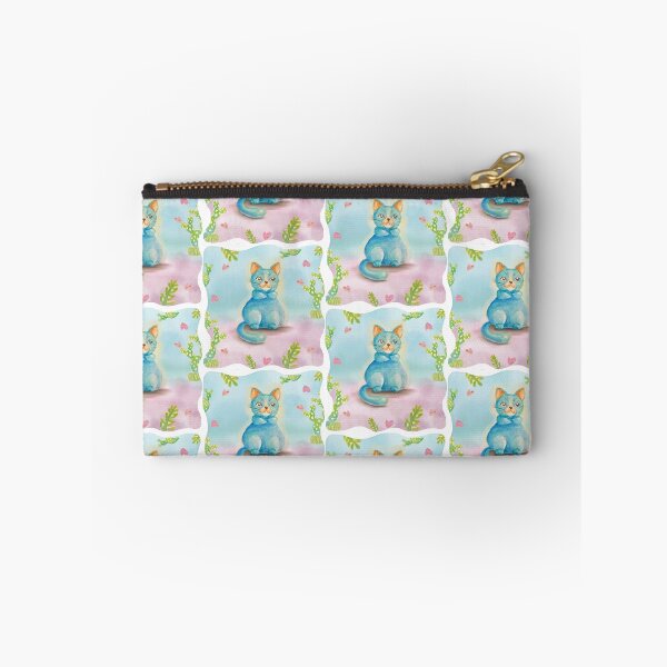 Item preview, Blue cat cartoon with green cactus  designed and sold by NakeeNakaa.