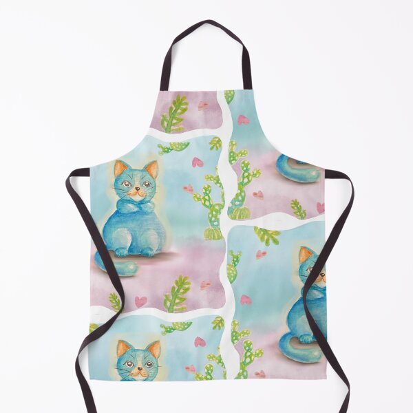 Item preview, Blue cat cartoon with green cactus designed and sold by NakeeNakaa.