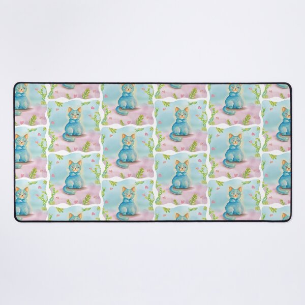 Item preview, Blue cat cartoon with green cactus designed and sold by NakeeNakaa.