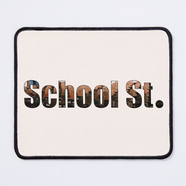 Item preview, School Street Street Name with brown desks background designed and sold by TheMugDirectory.