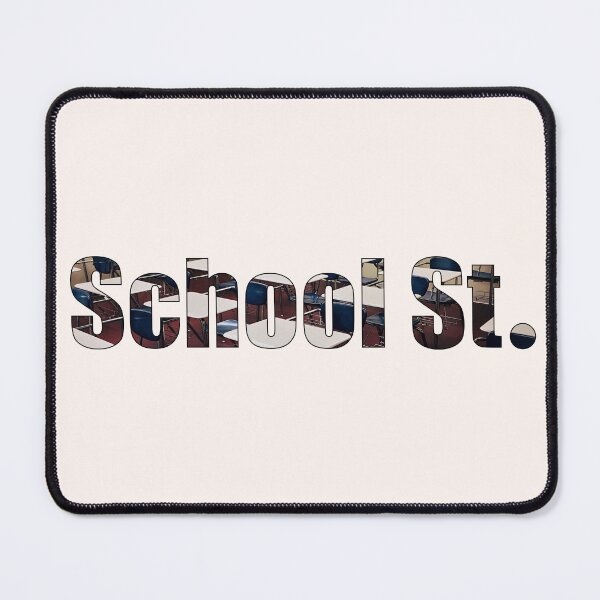 Item preview, School Street Street Name with blue desks background designed and sold by TheMugDirectory.