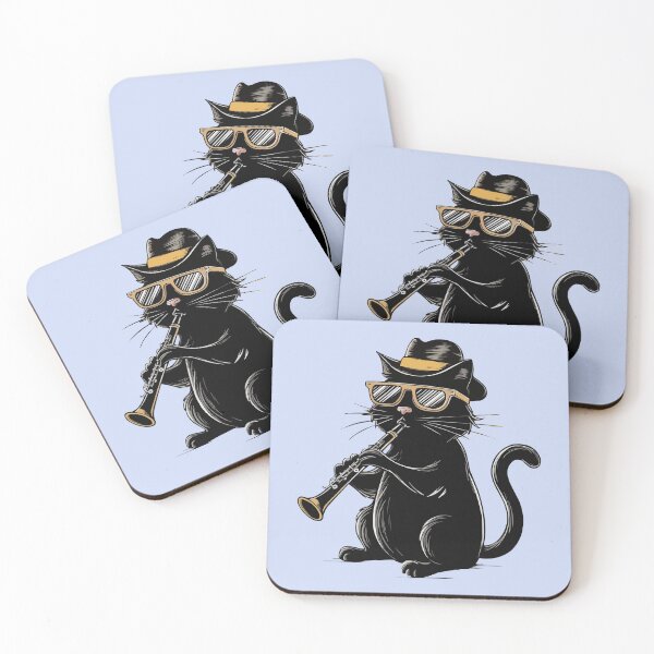 Item preview, Funny Black  Cat Wearing Sunglasses & Playing clarinet for Cat Kitten Lover -  designed and sold by PurpleLoveStore.