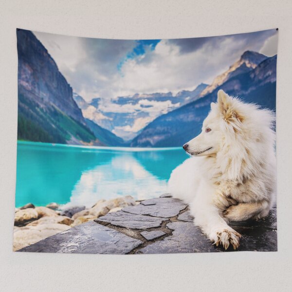 Item preview, Samoyed Dog By The Mountains designed and sold by TheAnimalZ00.