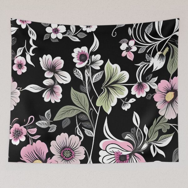 Item preview, Monochrome Floral Elegance with Pink and Green Accents designed and sold by MrKATORSKI.