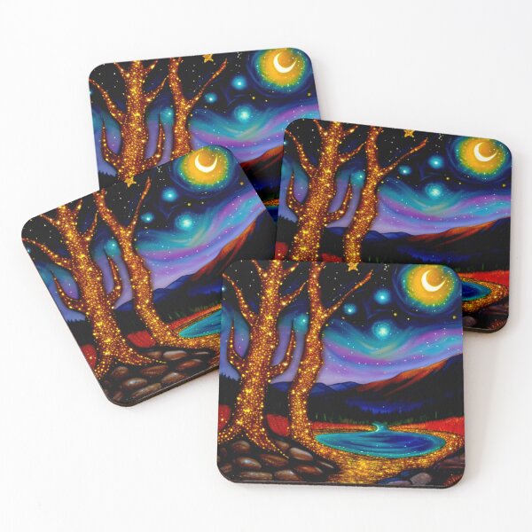 Item preview, Glimmering Tranquility: The Golden Tree by the Moonlit Pool designed and sold by Highlandkings.