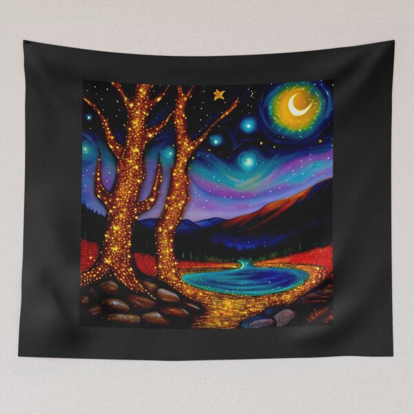 Item preview, Glimmering Tranquility: The Golden Tree by the Moonlit Pool designed and sold by Highlandkings.