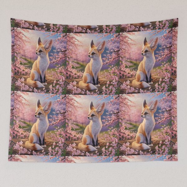 Item preview, Fox Portrait. fennec fox, cherry blossom, fantasy fox, whimsical fox designed and sold by FoxVibes.