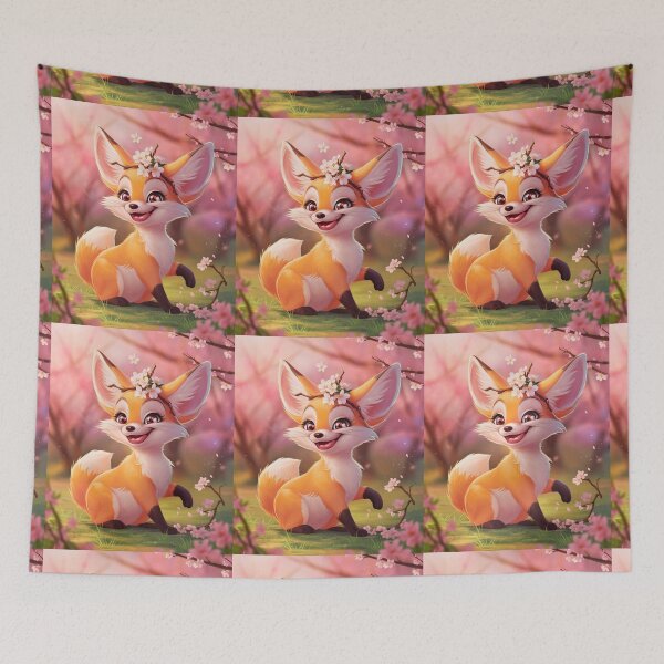 Item preview, Fox Portrait. fennec fox, cherry blossom, fantasy fox, whimsical fox designed and sold by FoxVibes.