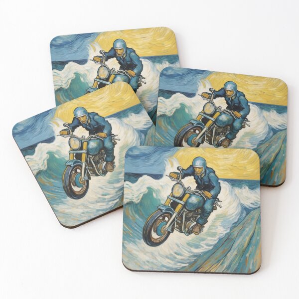 Item preview, "Oceanic Thrill: Motorbike Soaring Over Waves" designed and sold by Artisticanvas.