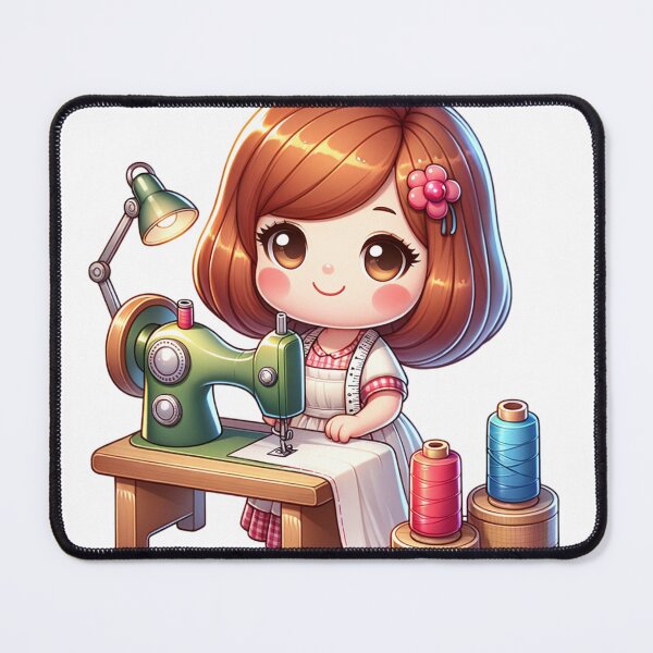 Item preview, Cute Seamstress with Sewing Machine and Thread designed and sold by PassionforLove.