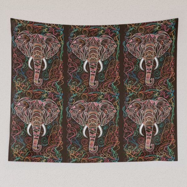 Item preview, Elephant Portrait. elephant line, elephant drawing, abstract elephant, colorful elephant designed and sold by ElephantVibes.