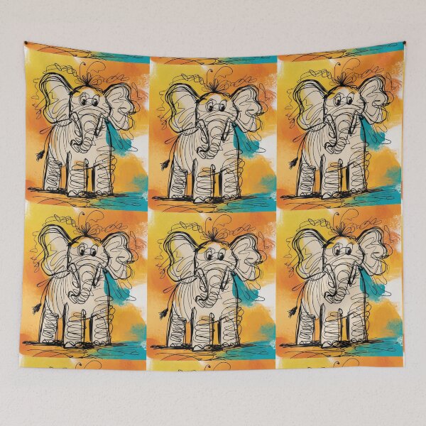 Item preview, Elephant Portrait. elephant line, elephant drawing, abstract elephant, colorful elephant designed and sold by ElephantVibes.