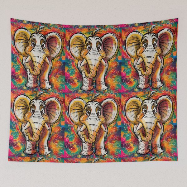 Item preview, Elephant Portrait. elephant line, elephant drawing, abstract elephant, colorful elephant designed and sold by ElephantVibes.
