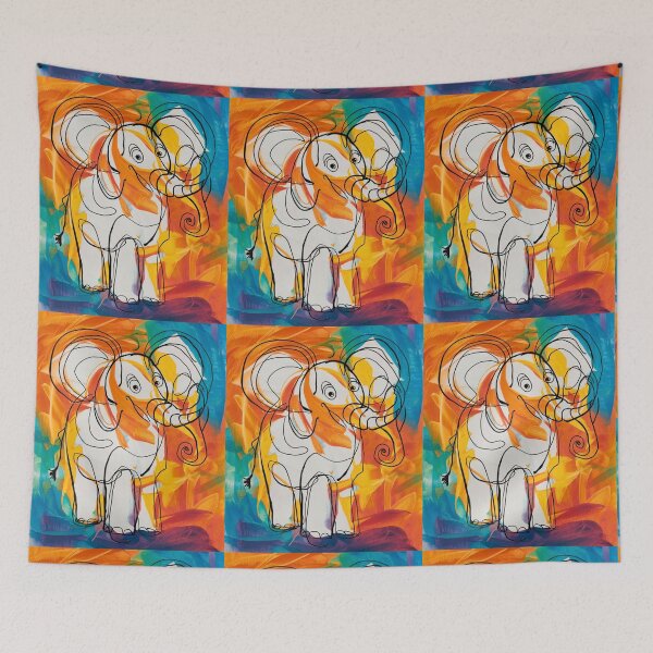Item preview, Elephant Portrait. elephant line, elephant drawing, abstract elephant, colorful elephant designed and sold by ElephantVibes.