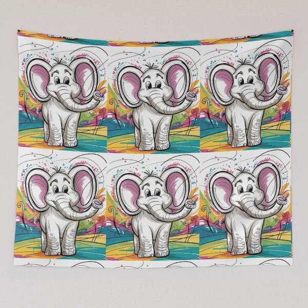 Item preview, Elephant Portrait. elephant line, elephant drawing, abstract elephant, colorful elephant designed and sold by ElephantVibes.
