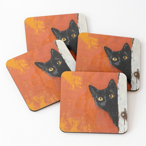 Artikelvorschau, Minimalistische schwarze Katze, die hinter einer Tür lugt entworfen und verkauft von dcrc.
