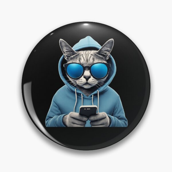 Item preview, Cat in Blue Hoodie and Sunglasses texting designed and sold by Javamba.