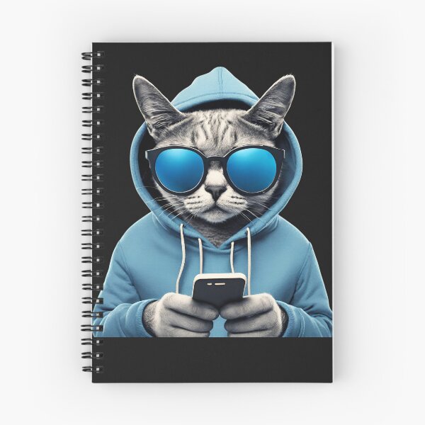 Item preview, Cat in Blue Hoodie and Sunglasses texting designed and sold by Javamba.