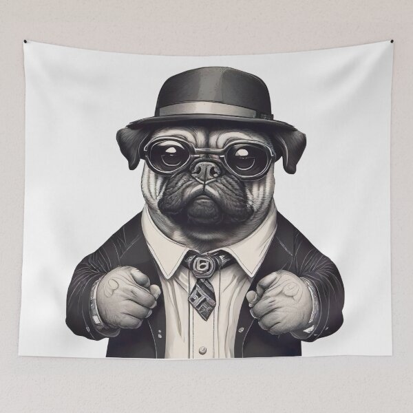 Item preview, Sharp Dressed Pug Illustration on Transparent Background designed and sold by Lisa Pearlman.