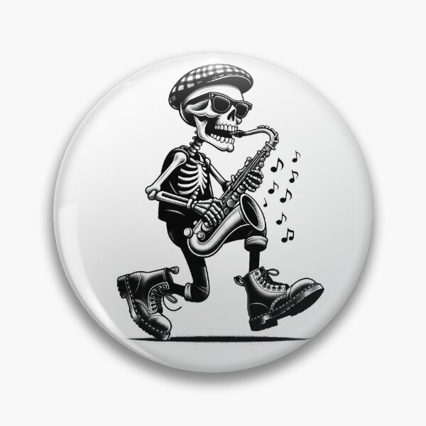 Item preview, Skeleton playing saxophone designed and sold by Berlin Ska Club.