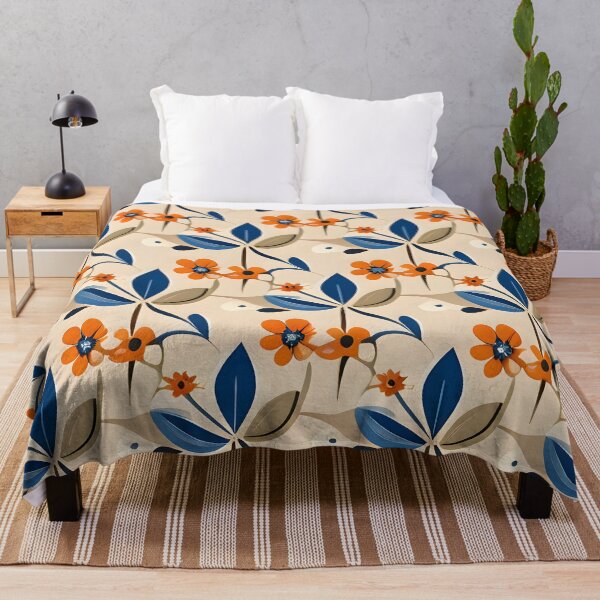 Item preview, Patrón floral naranja y azul sobre fondo beige designed and sold by MrKATORSKI.