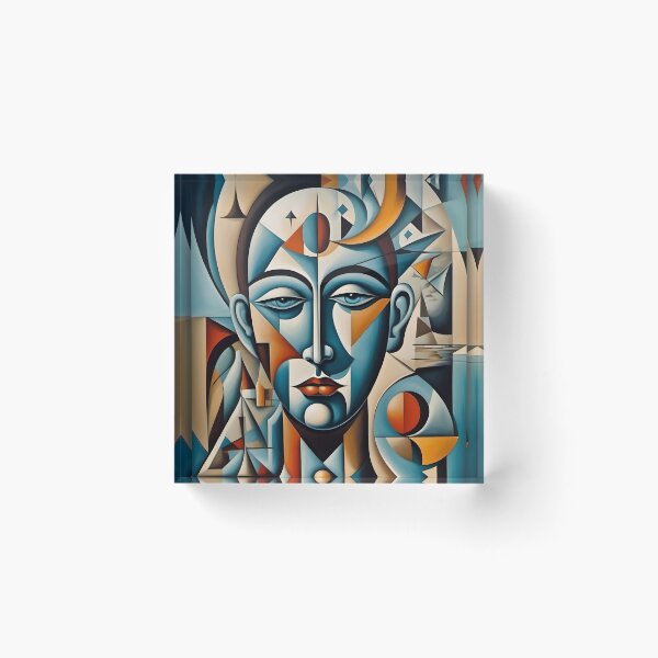 Item preview, Geometric blue man portrait, expressionist art designed and sold by lonelymoony.