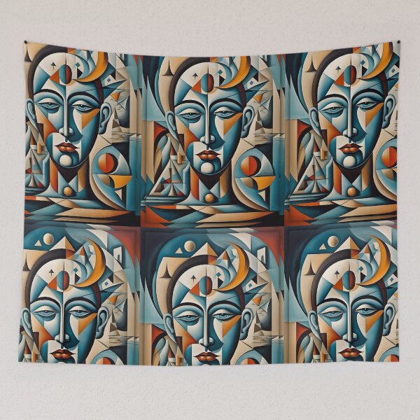 Item preview, Geometric blue man portrait, expressionist art designed and sold by lonelymoony.