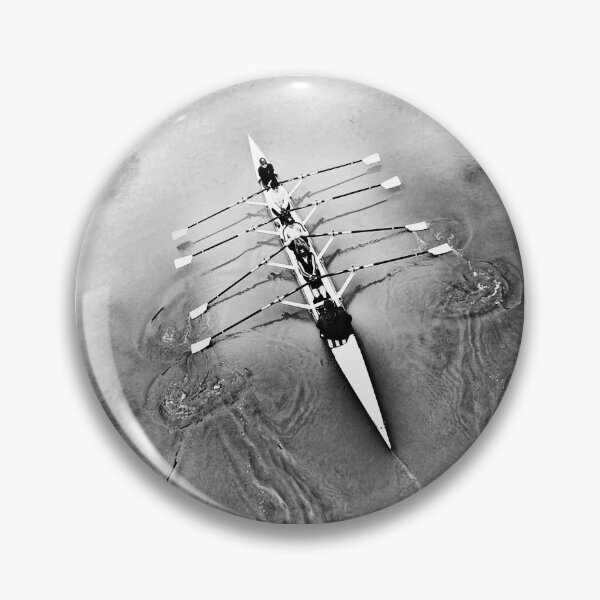 Item preview, Rowing Team in Action on Calm Waters - Aerial Black and White Photography designed and sold by Michael van der Hoorn.