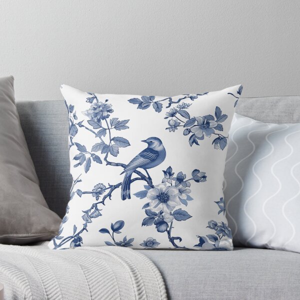 Item preview, Toile de Jouy Vintage Floral Pattern. Watercolor blue flowers and birds on white background designed and sold by Yoursprint.