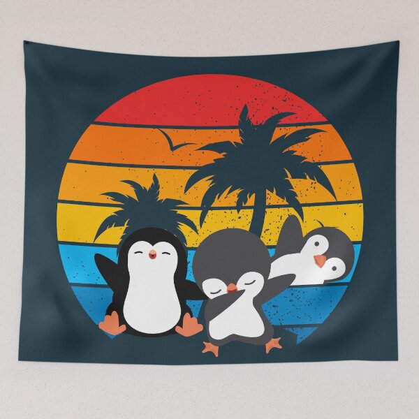 Aperçu de l'œuvre amis pingouins heureux et ludiques sur la plage créée et vendue par MerryCrown.