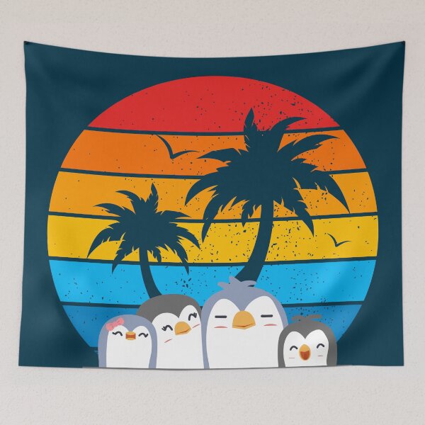 Aperçu de l'œuvre Une famille heureuse de pingouins à la plage créée et vendue par MerryCrown.