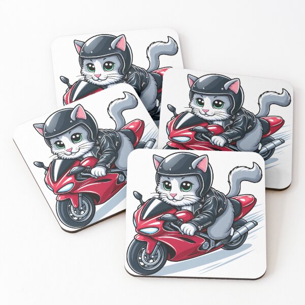 Item preview, cartoon of a cat wearing a leather jacket and helmet riding a superbike designed and sold by MzulhilmiZam.