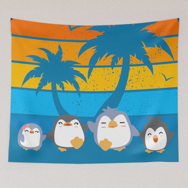 Aperçu de l'œuvre Joyeuses vacances en famille de pingouins à la plage créée et vendue par MerryCrown.