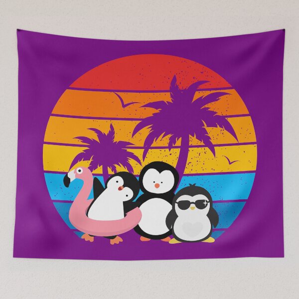 Aperçu de l'œuvre Une bande d'amis pingouins joyeux et joueurs sur la plage créée et vendue par MerryCrown.