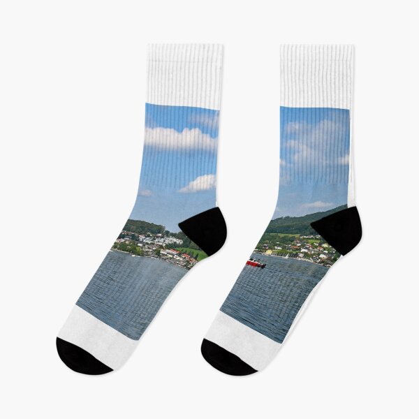 Item preview, Lake Traun Traunsee and houses on hills in Gmunden Upper Austria  designed and sold by goceris.